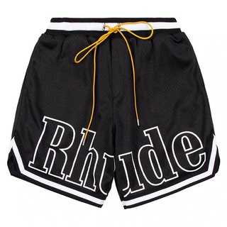 Rhude กางเกงขาสั้น ทรงแคปซูล ผ้าตาข่าย ระบายอากาศ ทรงหลวม เหมาะกับเดินชายหาด แฟชั่นฤดูร้อน สําหรับผู้ชาย เล่นกีฬา บาสเก็ตบอล ฟิตเนส