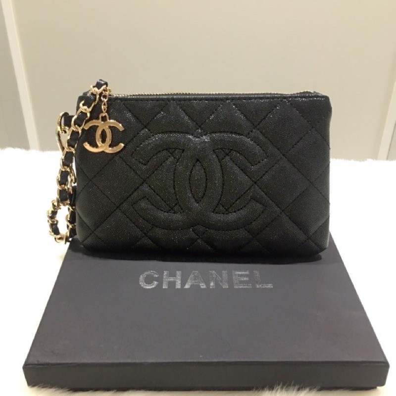 พร้อมส่ง Premium Gift Chanel  ของแท้💯% กระเป๋า C quilted wristlet bag with box