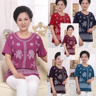 เสอผหญงวยกลางคน คอกลม ผาพมพลาย เสอคณแม ไซสใหญ 3XL อก 43 นว พรอมสงในไทย