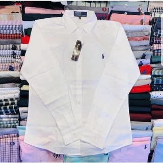 #พร้อมส่ง เสื้อเชิ้ตแขนยาว ปักม้าเล็ก สีขาว/สีกรม/ครีม/แดงเลือดหมู ผ้าออคฟอร์ด ทรงสวย ทางร้านจัดส่งรวดเร็ว