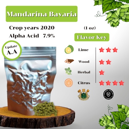 Mandarina Bavaria Hops GER (1oz) Crop years 2020 (บรรจุด้วยระบบสูญญากาศ)