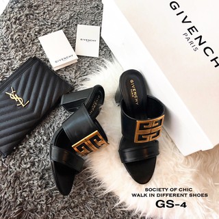 พร้อมส่ง  รองเท้าส้นตันสูง 3นิ้ว ทรงสวม สายคาดหน้า หนังนิ่ม  G.V.C.  งานนนช้อป GS