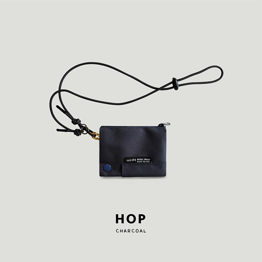 Hop relife charcoal navy wallet กระเป๋าสตางค์รุ่นฮอป | ที่ใส่บัตร มีสายคล้องคอ
