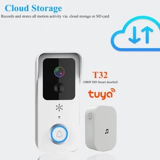 Tuya T32 กล้องกริ่งประตูกันน้ำ Wi-Fi 1080P แบบใช้ถ่านหรือต่อสายไฟ 16-24V สื่อสารสองทาง-Doorbell