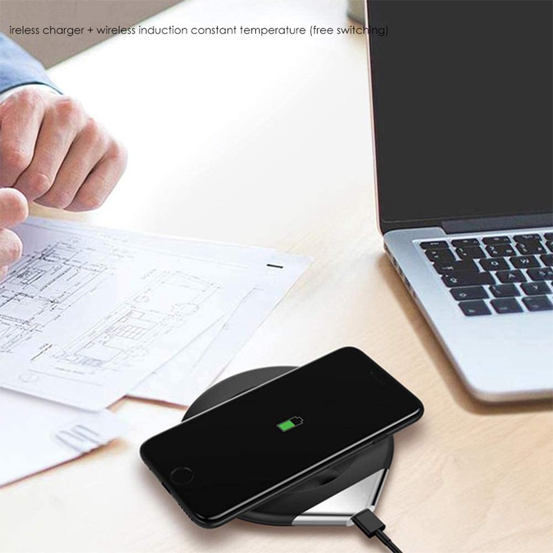 USB Mug Warmer 2 in 1 Universal Wireless Charger,Coffee Cup Mat Heater Heating Temperature Coaster for Office Home,Black #8