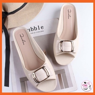 🅲🅷🅸🅲&amp;🅲🅾🅾🅻 รองเท้าแตะส้นเตี้ย หัวมนสีทูโทน  5 สี 3 ไซส์