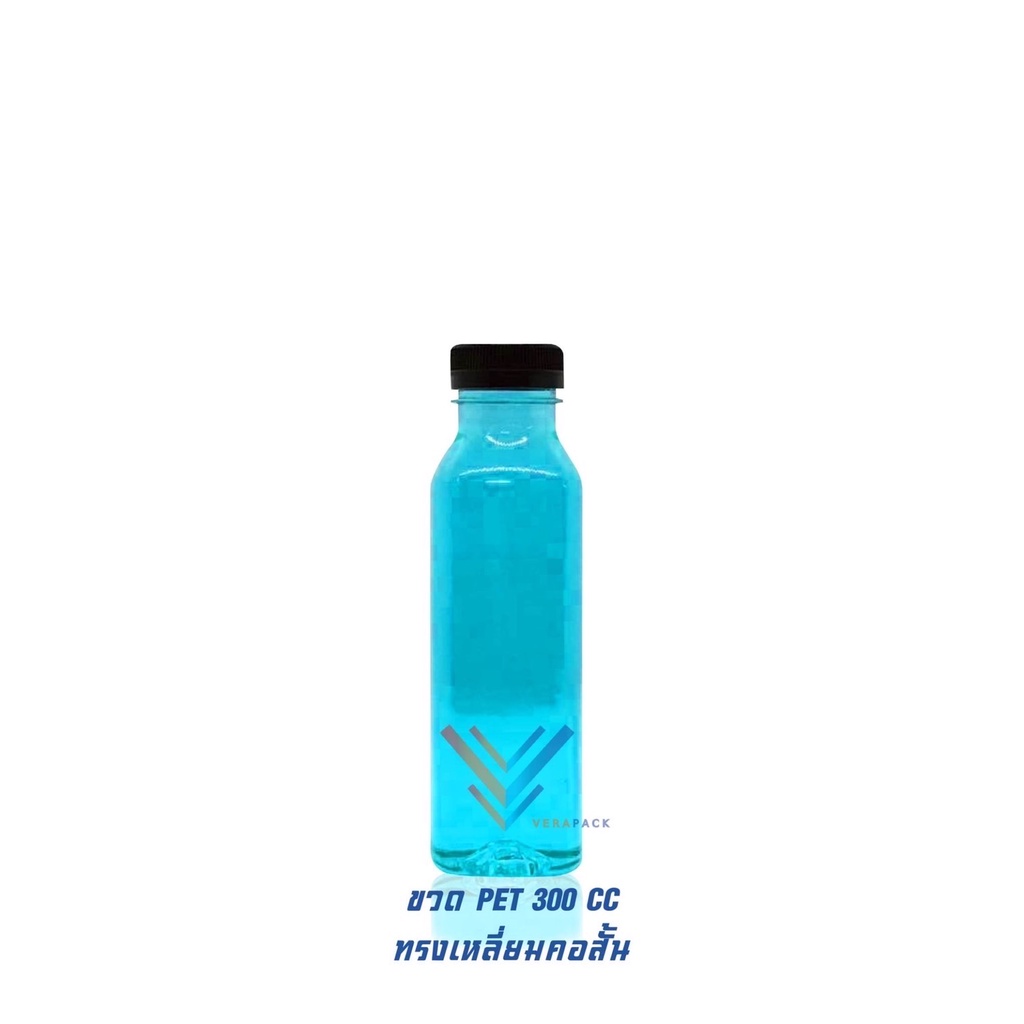 ขวด PET ทรงเหลี่ยมคอสั้นเรียบ ( ปาก34 ) ขวดบรรจุภัณฑ์ 150 ใบ + พร้อมฝา