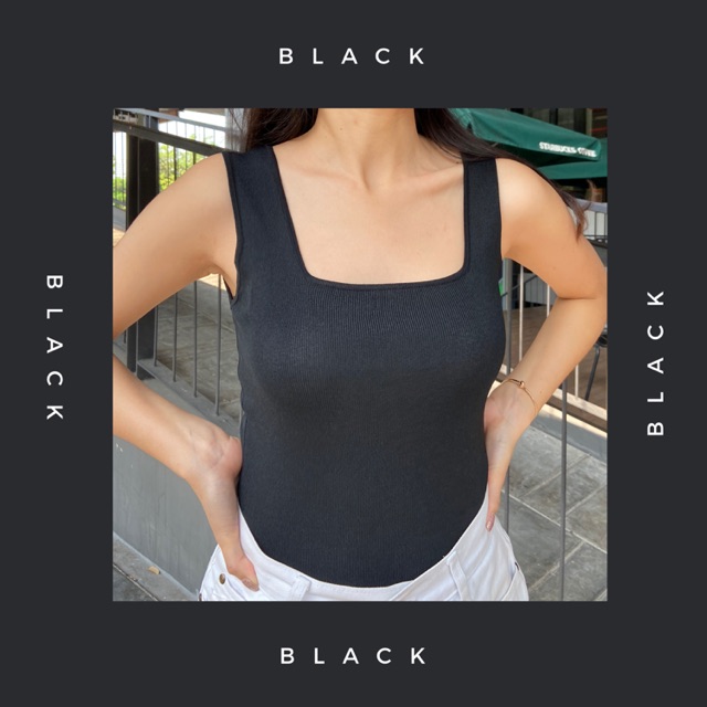 [ลด 3วัน!! 5-7 มิ.ย] THER ON TOP | B L A C K เสื้อกล้ามผ้าร่อง คอเหลี่ยม