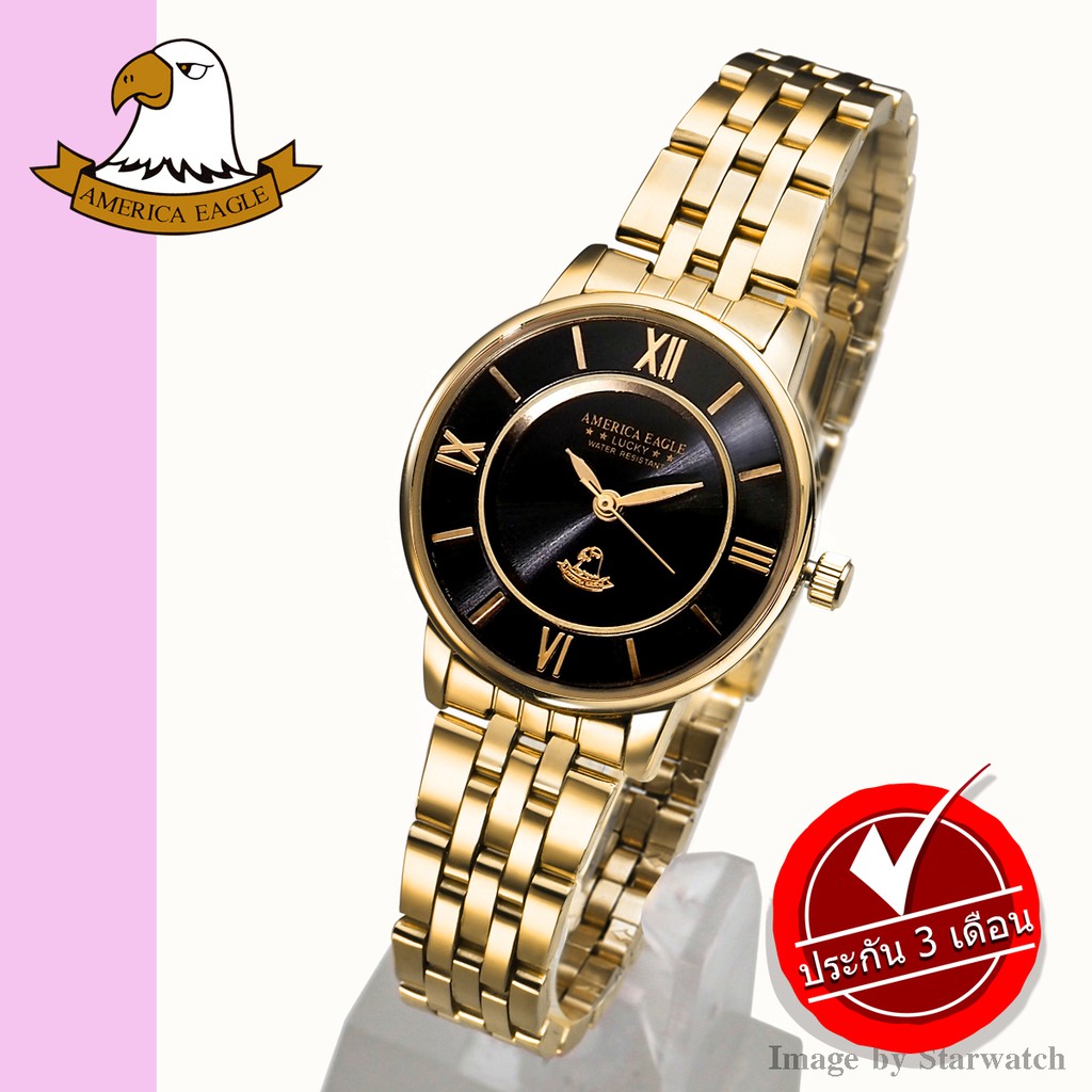 AMERICA EAGLE นาฬิกาข้อมือผู้หญิง สายสแตนเลส รุ่น AE078L - Gold / Black