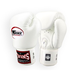 นวมชกมวย TWINS SPECIAL BOXING GLOVES WHITE ( BGVL-3 ) สีขาว นวมทวินส์สเปเชียล เมจิคเทป หนังวัวแท้เกรดพรีเมี่ยม