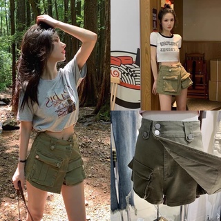 Nudeaholic🌈N277 NEW: korea skirt กระโปรงกางเกงสไตส์cargoแต่งกระเป๋าใหญ่ งานป้าย DARIM ผ้าดี SA