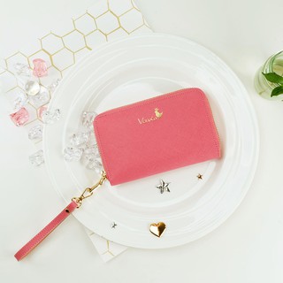 กระเป๋าสตางค์ซิปรอบ Vavia Zip Around Wristlet หนังวัวแท้สีชมพู Shocking Pink