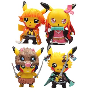 ตุ๊กตาฟิกเกอร์ คอสเพลย์อนิเมะ Demon Slayer Pikachu Kimetsu No Yaiba Tanjirou Nezuko Zenitsu Inosuke 4 ชิ้น