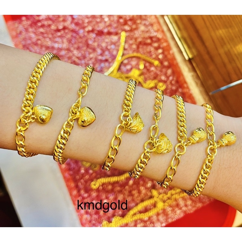 KMDGold สร้อยข้อมือทองแท้95.5% 2สลึง ลายแฟชั่นพร้อมจี้  สินค้าขายได้จำนำได้ พร้อมใบรับประกัน
