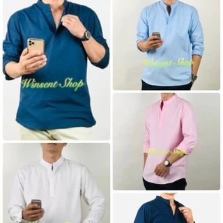 👔เสื้อเชิ้ตคอจีนไม่มีกระดุมแขนยาว 15สี👔ผ้า Oxford ทรงเข้ารูปเล็กน้อย คัตติ้งเนี๊ยบมากกกกก