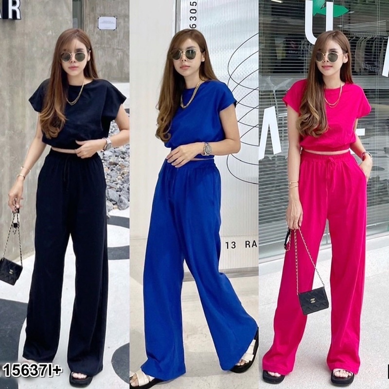 🥐🧡ชุดเที่ยว Set 2 ชิ้น New Arrival !!!! Set Crop top stly rawii Set เสื้อครอปจั้มเอวแขนล้ำ เนื้อผ้าค