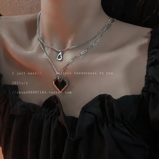 Double layer love pixel necklace female design sense Korean version of the cold wind simple collarbone chain necklace fo