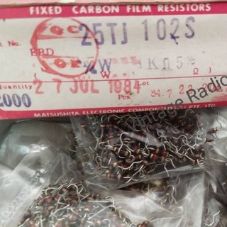 1/4w Resistor Carbon Film Japan 5% ขางอ ยี่ห้อ Matsushita และTOYO (30 ชิ้น 35 บาท)