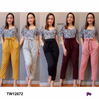 TwinsShopVip💗พร้อมส่ง TW12672 จั้มสูทขายาวอกม้าลาย