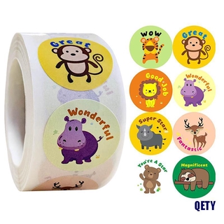 (QETY)500pcs/roll cute cartoon animals stickers journal scrapbooking reward sticker