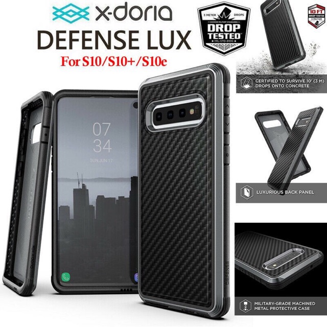 X-Doria Defense Lux Military Grade Drop Tested Protective Case for Samsung Galaxy S10Plus S10 S10e [Black Carbon Fiber]