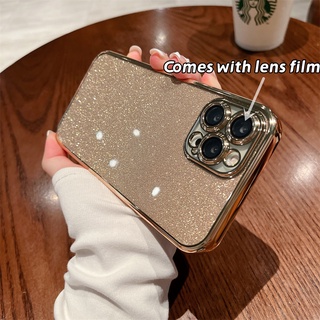 เคสโทรศัพท์มือถือแบบใส ชุบ แต่งกลิตเตอร์ พร้อมเลนส์ และการ์ด สําหรับ Case 11 Pro Max Xs Max Xr 8 7Plus