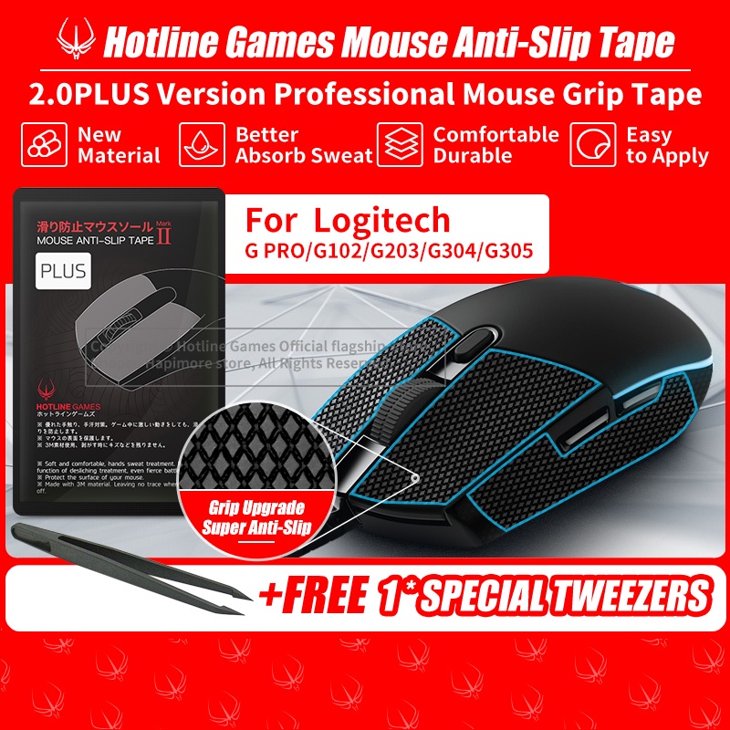 Hotline Games 2.0Plus - เทปจับเมาส์สําหรับ Logitech G PRO / G102 / G203 / G304/ G305,เทปกันลื่น