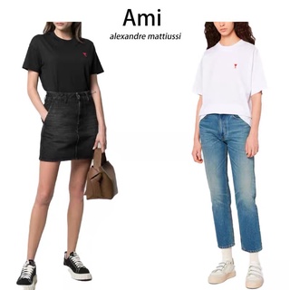 Ami เสื้อยืดแขนสั้น ปักลายหัวใจ แฟชั่นคู่รัก สําหรับชาย และหญิง