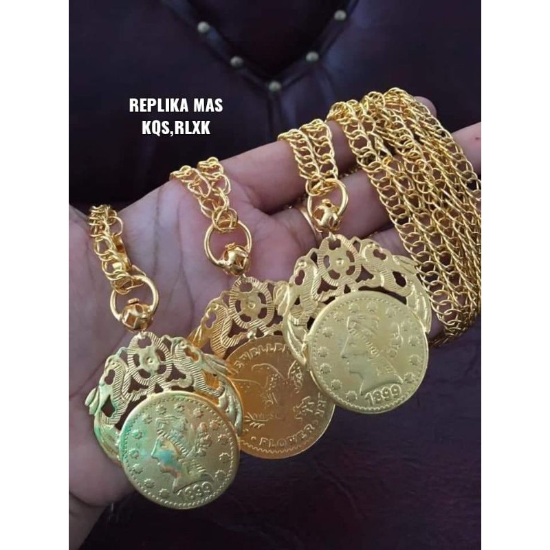 REPLIKA สร้อยคอจําลองทอง 24k (60cm-70cm chain) หรูหรา สวย ชุบได้