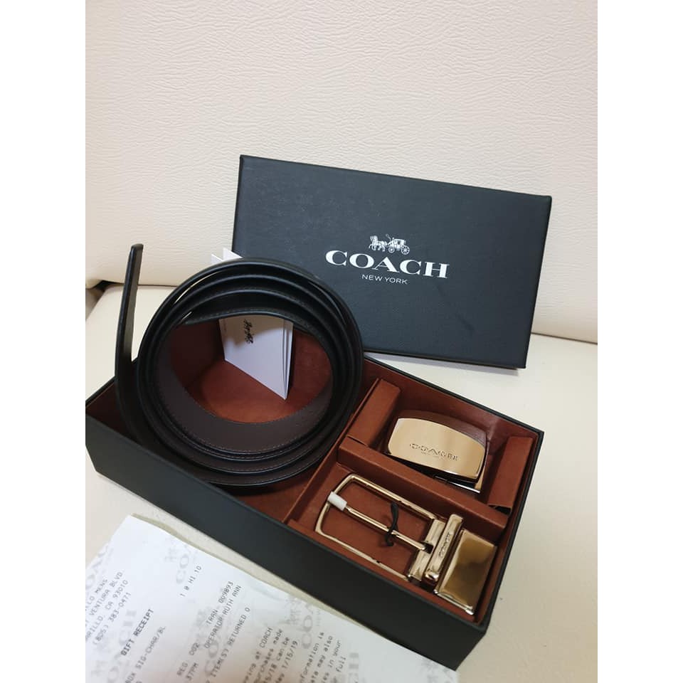 พร้อมส่ง แท้ % New Coach เข็มขัด SIGNATURE MOD PLAQUE HARNESS CUT-TO-SIZE REVERSIBLE BELT