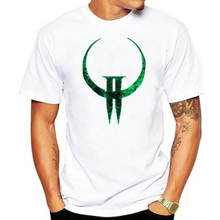 เสื้อยืดคอกลม ผ้าฝ้าย พิมพ์ลายโลโก้ Quake 2 Game สีดํา สีขาว สําหรับผู้ชายS-5XL