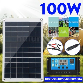 ชุดแผงพลังงานแสงอาทิตย์ 100W 10-100A จอ LCD 12V ที่ชาร์จแบตเตอรี่ฉุกเฉิน สําหรับรถตู้ เรือคาราวาน