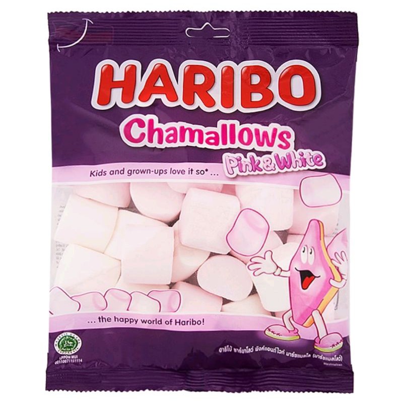 มาร์ชเมลโลฮาริโบ พิ้ง แอนด์ ไวท์ มาร์ชเมลโล่ขาวนวล-ชมพูเนียน Haribo Chamallows Pink & White Marshmal