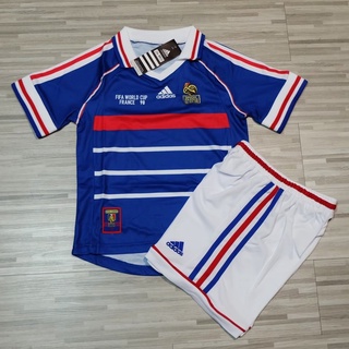 ชุดฟุตบอลเด็กย้อนยุค ฝรั่งเศษ ชุดแชมป์บอลโลก 1998 เหย้า Retro France Home World Cup 1998 Champion Classic เรโทร คลาสสิค