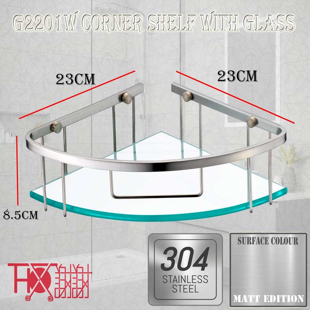 Thx Sus304 สแตนเลสห้องน้ํา Acc Rack G2201 ตะกร้า w/Glass Matt 23 ซม.* 23 ซม.โลหะสีเทา Edition