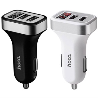 หัวชาร์จUSBมือถือในรถชาร์จจุดบุหรี่รถยนต์hoco USB2ช่อง วัดโว้ยแบตเตอรี่รถได้