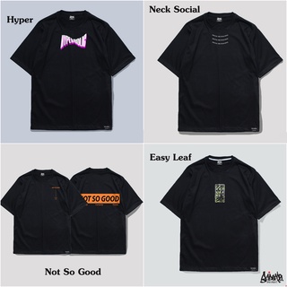 Just Say Bad ® เสื้อ Oversize Long รุ่น Hyper , Neck  social , Not so , Eazy Leaf ( สกรีนนูน ) สีดำ OL