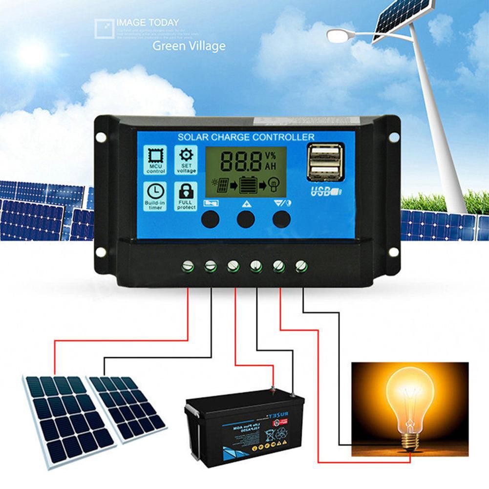 WF 12V/24V LCD Auto Work Solar Charge Controller PWM Dual USB Output ...