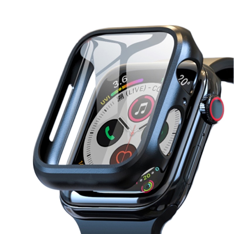 discount▩☒Compatible Apple Watch Series 6 SE Case 44mm 40mm Glass Film With Screen Protector Full Co