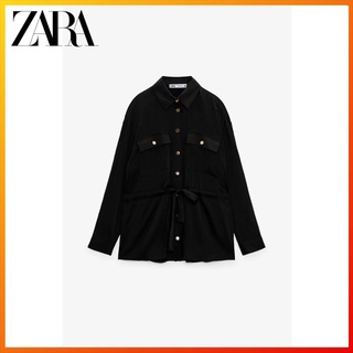 ZARA เสื้อแจ็กเก็ต ผ้าซาติน และผ้าเรยอน สีดํา สําหรับผู้หญิง 3564190 800