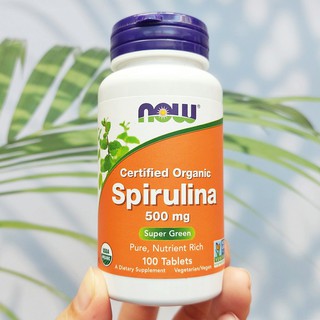 สาหร่าย สไปรูลิน่า ออแกนิค Certified Organic Spirulina 500 mg 100 Tablets (Now Foods®)