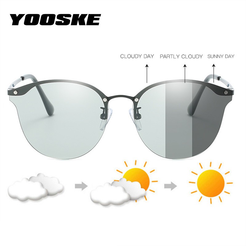 Yooske Cat Eye Sunglasses Women Polarized Photochromic Driving Sun Glasses Retro Female Metal 