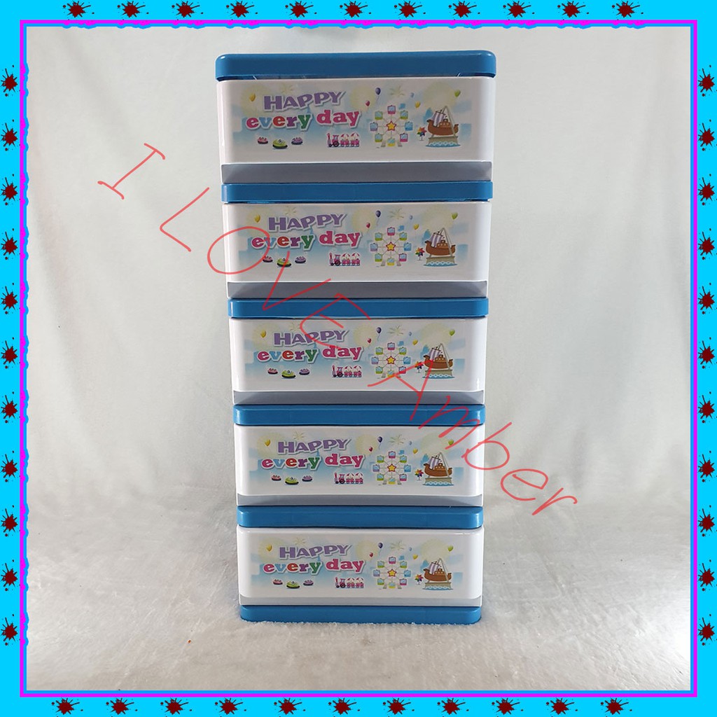 ชื่อ DRAWER PINK,Blue Clear Acrylic กล่องลิ้นชัก Knowledge พิมพ์ลายการ์ตูน กล่องลิ้นชักใส่ของอเนกประ