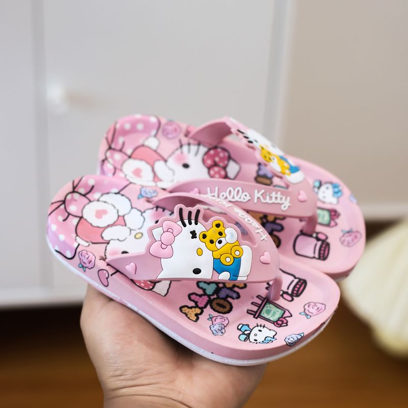 ฤดูร้อนสไตล์ใหม่เด็ก Flip-Flops ชายหญิงยางน่ารัก Soft Sole Anti-Slip Beach Flip-Flops กลางใหญ่