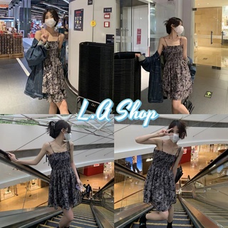 L.A Shop - พร้อมส่ง  ชุดเดรสไหมพรมผ้าพริ้ว ลายดอกไม้ทั้งตัวใส่สบายเนื้อผ้าดี "11123"