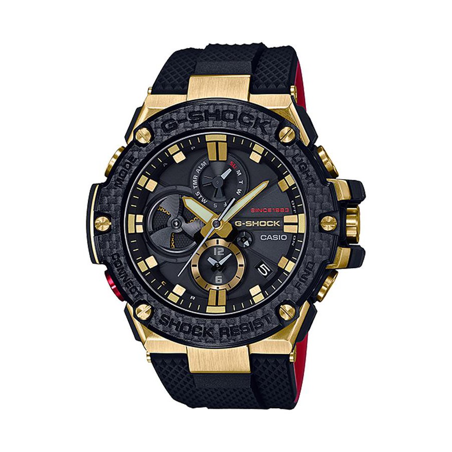 Casio G-Shock นาฬิกาข้อมือผู้ชาย สายเรซิ่น รุ่น GST-B100TFB-1A GOLD TORNADO LIMITED EDITION - สีดำ/ทอง (ฝาหลัง DECODE)
