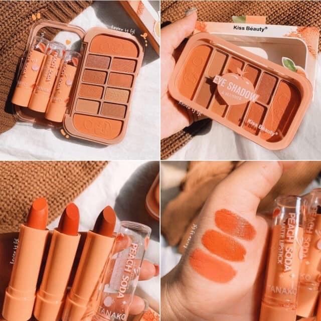 เซตโทนส้มอิฐ kiss beauty ลิปแมท อายแชโดว์ & บลัชออน โทนส้มอิฐ k999