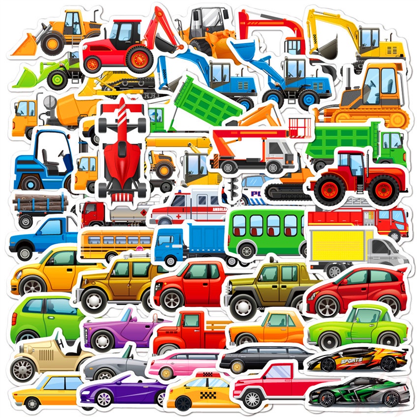 ❉ Vehicle Series 01 Cars Bus สติ๊กเกอร์ติดรถบรรทุก ❉ 50 ชิ้น/เซ็ต DIY กระเป๋าแฟชั่นแล็ปท็อปสเก็ตบอร์ด Doodle Decals สติ๊กเกอร์
