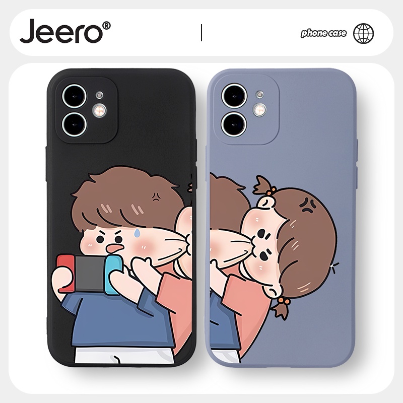 Jeero เคสคู่ เคสไอโฟน คู่รัก กันกระแทกซิลิโคนนุ่มการ์ตูนน่ารักตลก เคสโทรศัพท์ Compatible for iPhone 16 15 14 13 12 11 Pro Max SE 2020 X XR XS 8 7 ip Plus HFF1268