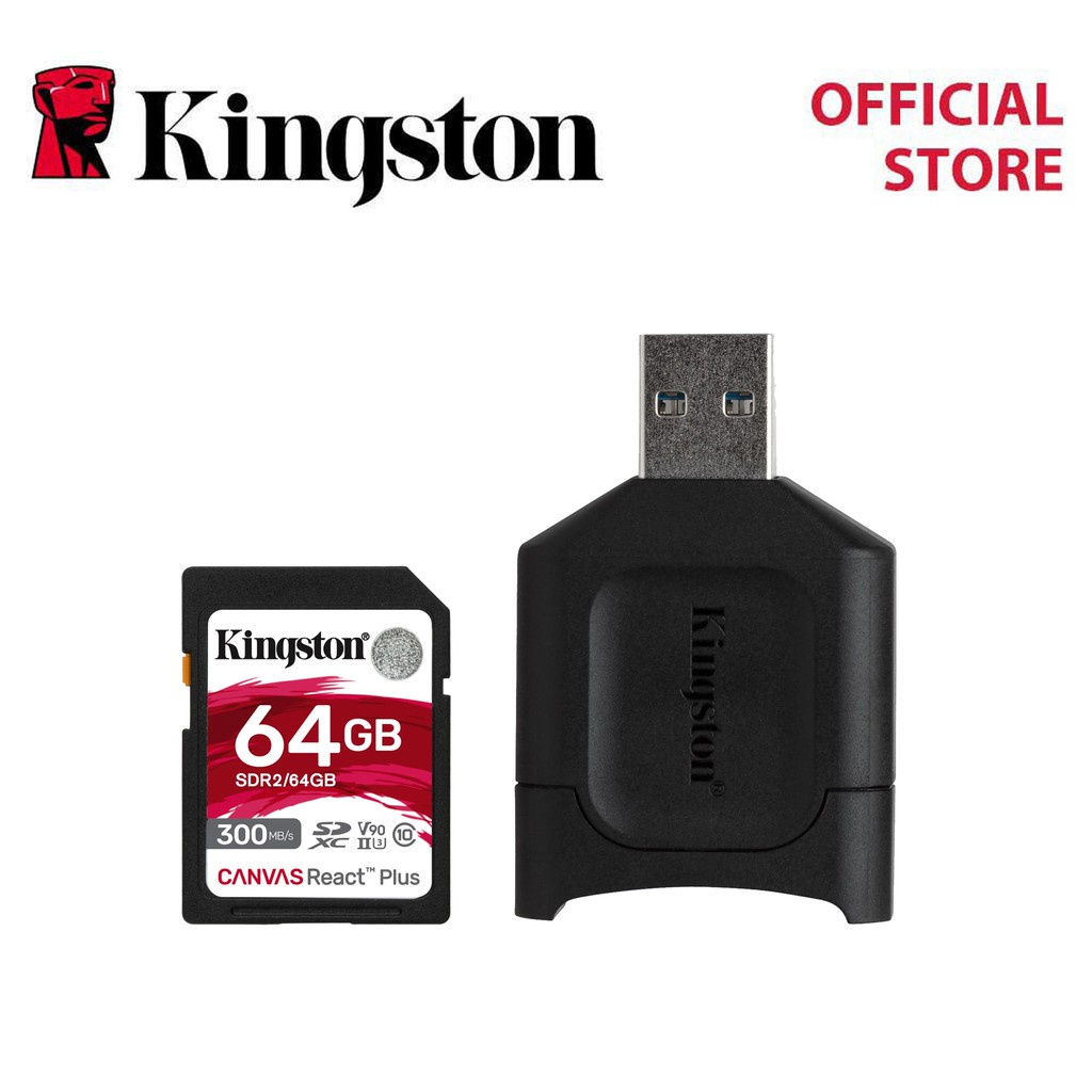 Kingston Canvas React Plus 64GB SD Memory Card w/ MobileLite Plus SD Reader (MLPR2/64GB)